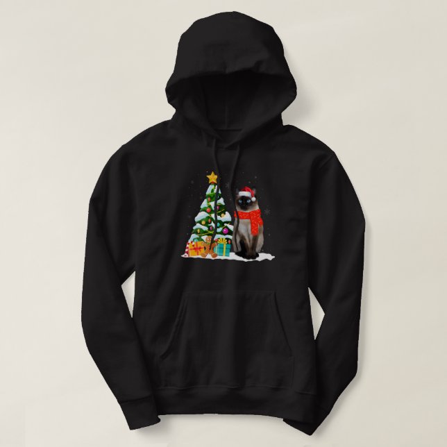 Siamese Cat Santa Hat Xmas Ugly Christmas Hoodie (Design framsida)