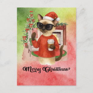 Siamese Cat Sending Message God jul Helg Vykort