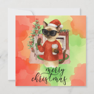 Siamese Cat Sending Message God jul Julkort