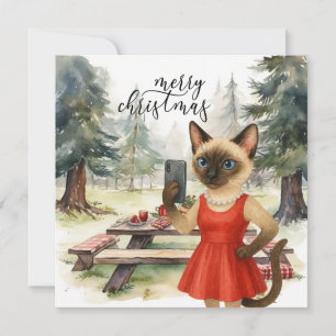 Siamese Cat Sending Message God jul Julkort