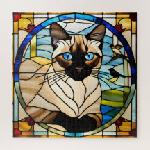 Siamese Cat Stached Glass Jigszle Puzzle