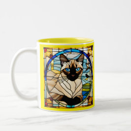 Siamese Cat Stached Glass Två-Tonad Mugg