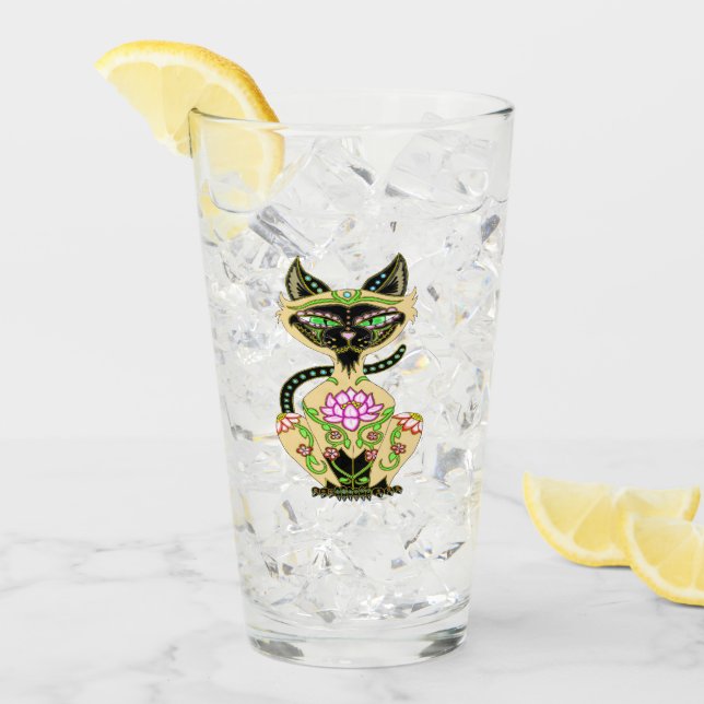 Siamese Cat Sugar Skull Glaskopp (Framsida Ice)