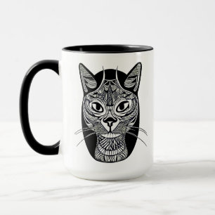 Siamese Cat Tattoo Mönster i Black and White Mugg