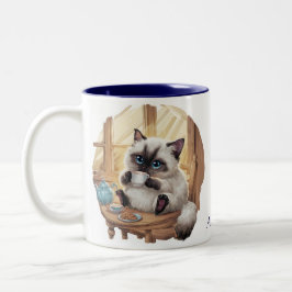 Siamese Cat & Tea Cup Mug Två-Tonad Mugg