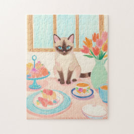 Siamese Cat Tea-Time Jigsaw Puzzle Pussel