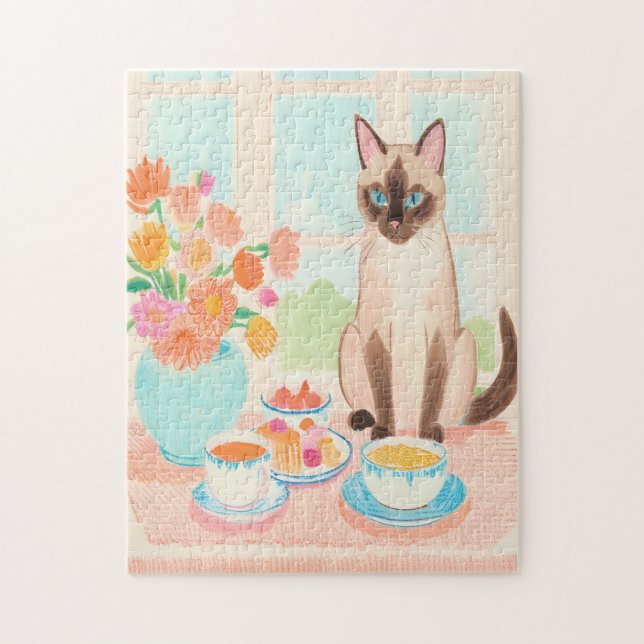 Siamese Cat & Tea Time Jigsaw Puzzle  Pussel (Vertikal)