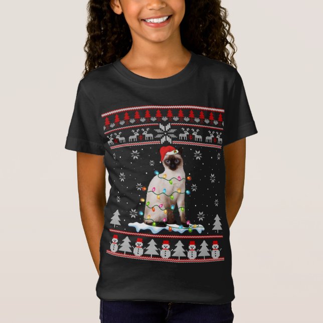 Siamese Cat Ugly jul Ljus Funny Cat Lover T Shirt (Framsida)