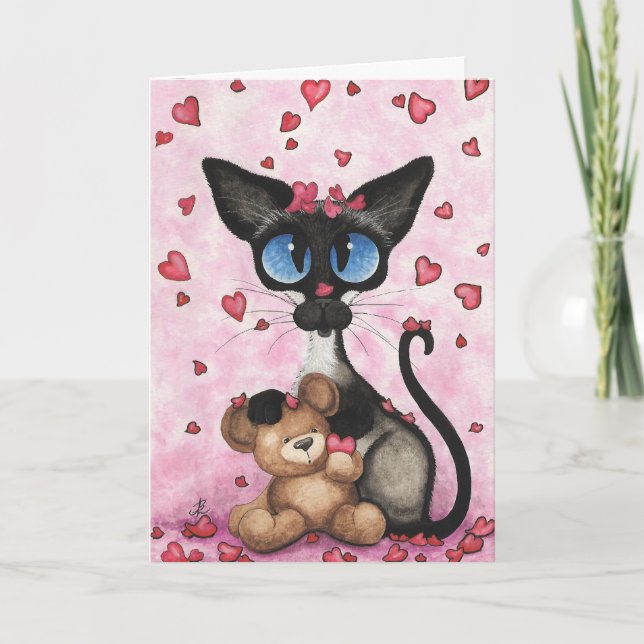 Siamese Cat Valentine BE Mine Bear by BiHrLe Helgkort (Framsida)