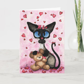 Siamese Cat Valentines Day Greeting Card by Bihrle Kort