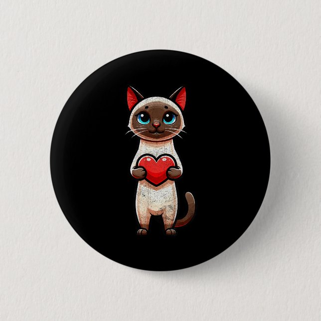 Siamese Cat Valentines Heart Lover Funny Boys Girl Knapp (Framsida)