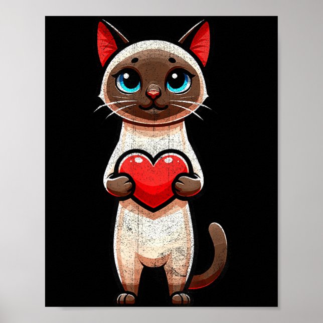 Siamese Cat Valentines Heart Lover Funny Boys Girl Poster (Framsidan)