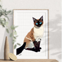 Siamese Cat Wall Art Electric Blue Eyed Cat Lover