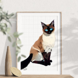 Siamese Cat Wall Art Electric Blue Eyed Cat Lover Poster