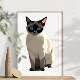 Siamese Cat Wall Art Electric Blue Eyed Cat Lover Poster