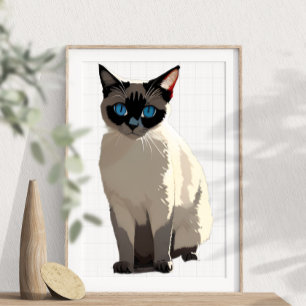 Siamese Cat Wall Art Electric Blue Eyed Cat Lover Poster