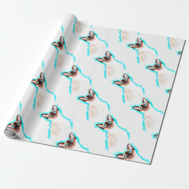 Siamese Cat Watercolor Art Presentpapper (Utrullad)