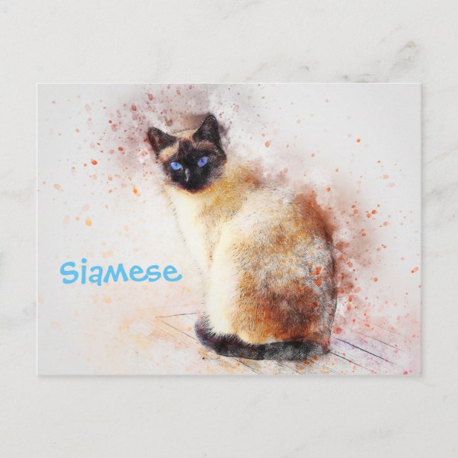 Siamese Cat Watercolor Illustration Vykort (Framsida)