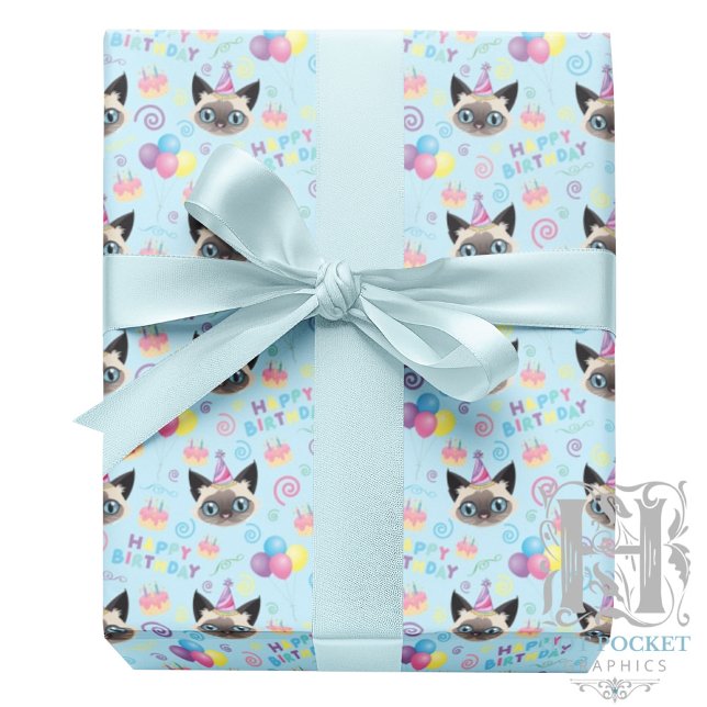 Siamese Cat Wrapping Paper in Blue Presentpapper (Skapare uppladdad)