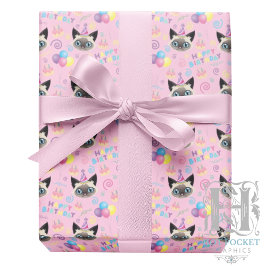 Siamese Cat Wrapping Paper in Pink Presentpapper