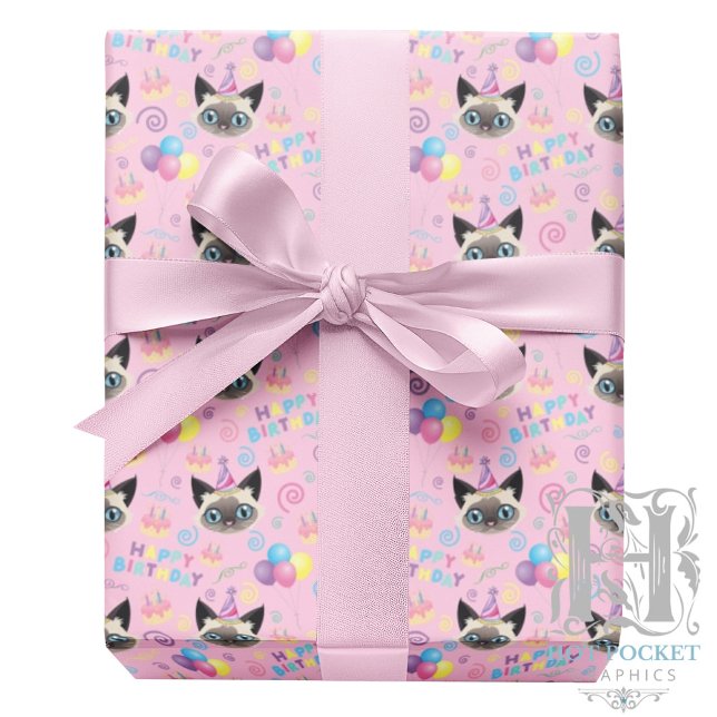 Siamese Cat Wrapping Paper in Pink Presentpapper (Skapare uppladdad)