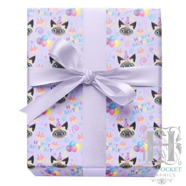 Siamese Cat Wrapping Paper in Purple Presentpapper (Skapare uppladdad)