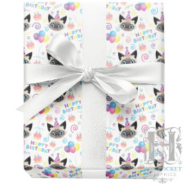 Siamese Cat Wrapping Paper in White Presentpapper