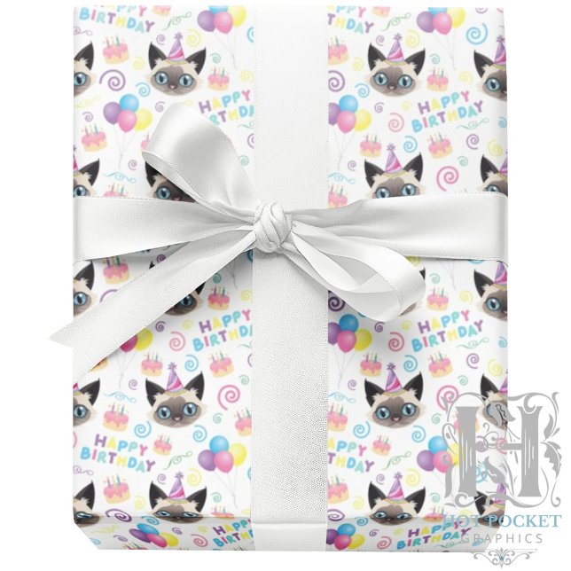 Siamese Cat Wrapping Paper in White Presentpapper (Skapare uppladdad)