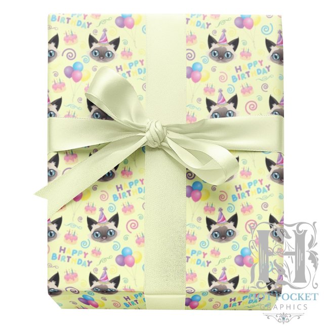 Siamese Cat Wrapping Paper in Yellow Presentpapper (Skapare uppladdad)