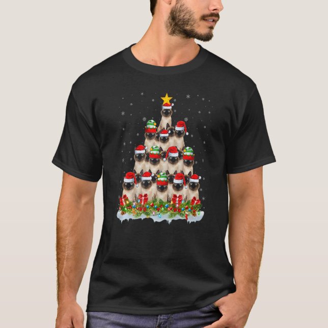 Siamese Cat  Xmas Tree Santa Christmas Siamese Cat T Shirt (Framsida)