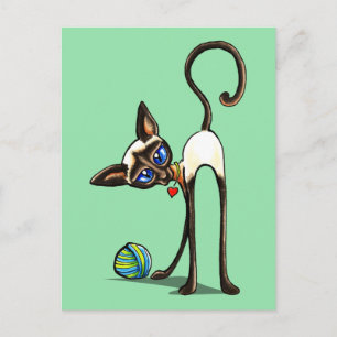 Siamese Cat Yarn Thief Vykort