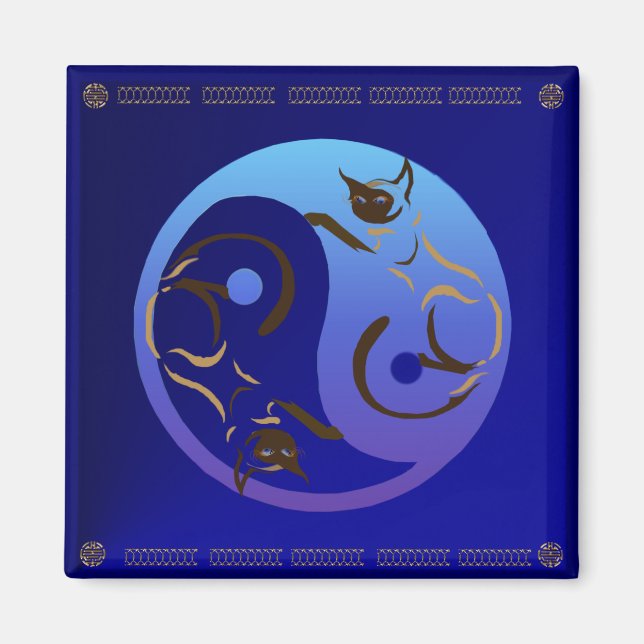 Siamese Cat Yin och Yang Magnet (Framsidan)