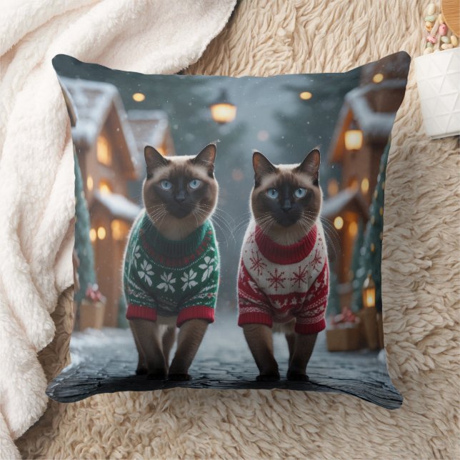 Siamese Cats Christmas Snow Holiday Kudde (Filt)