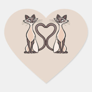 Siamese Cats Heart Heart Sticker Hjärtformat Klistermärke