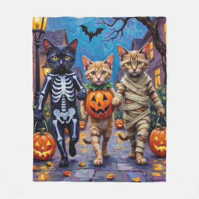 Siamese Cats Trick-or-Treating Halloween Costumes Fleecefilt (Framsidan)