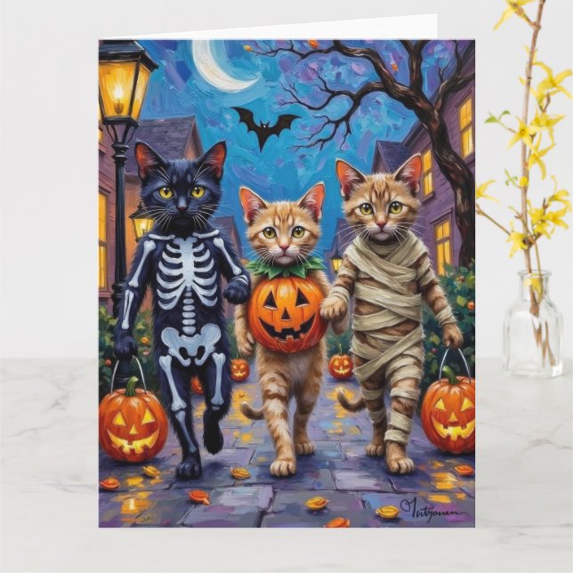 Siamese Cats Trick-or-Treating Halloween Costumes Kort (Gul blomma)