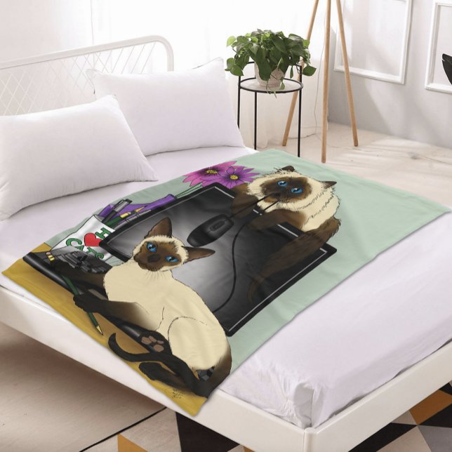 Siamese Computer Cats MisChief Fleecefilt (Skapare uppladdad)