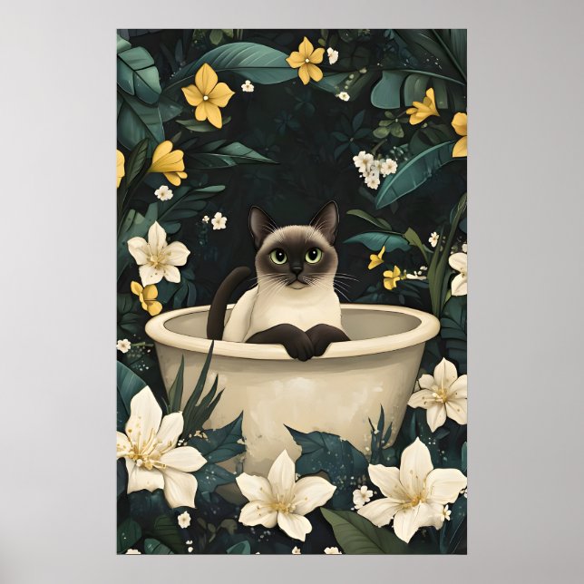 Siamese In Bathtub Poster, Funny Cat Poster (Framsidan)