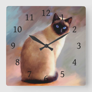 Siamese katt 613 fyrkantig klocka
