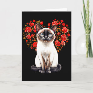 Siamese Katt Älskare Blommig Hjärtan Alla Hjärtans Kort