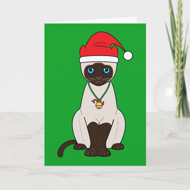 Siamese katt för jul med den Santa hatten Helgkort (Framsida)