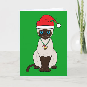 Siamese katt för jul med den Santa hatten Helgkort