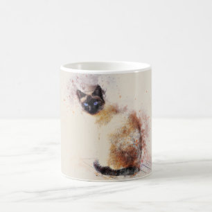 Siamese katt för moderiktig vattenfärg kaffemugg