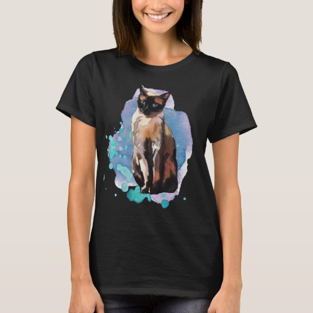 Siamese katt för vattenfärg t shirt (Framsida)