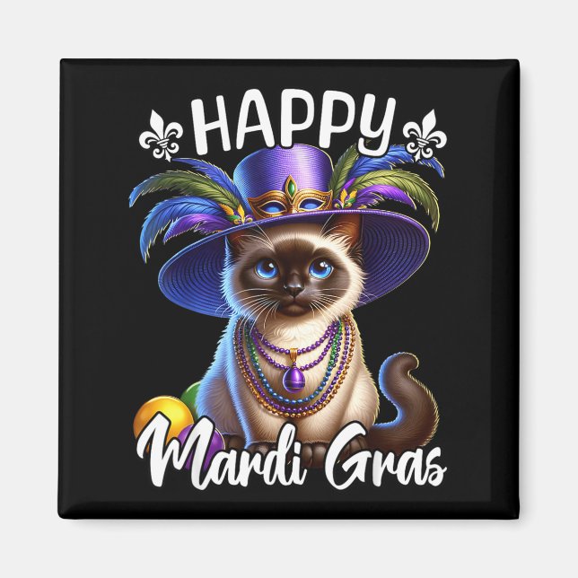Siamese Katt Glad Mardi Gras Siamese Katt  Magnet (Framsidan)
