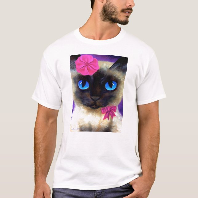 Siamese katt med blommaT-tröja Tee (Framsida)