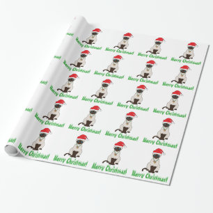 Siamese katt på jul med den Santa hatten Presentpapper