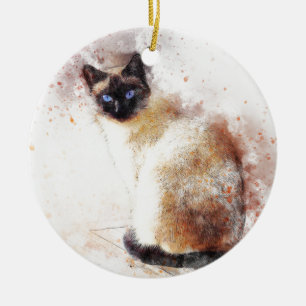 Siamese kattabstraktinslag julgransprydnad keramik