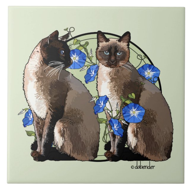 Siamese katter med morgonhärligheter kakelplatta (Framsidan)