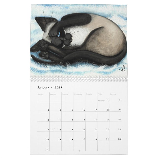 Siamese kattkalender vid BihRle Kalender (Jan 2027)